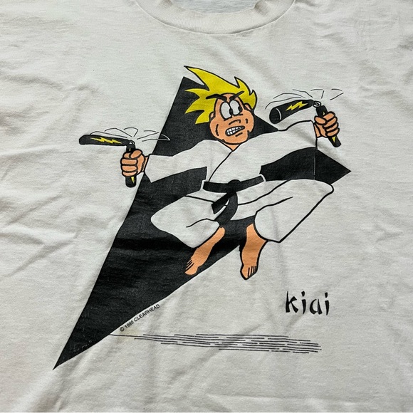 Vintage Women’s 80s Karate “Kiai” Humor *Cropped White T Shirt Size M 20X22 - Picture 2 of 12